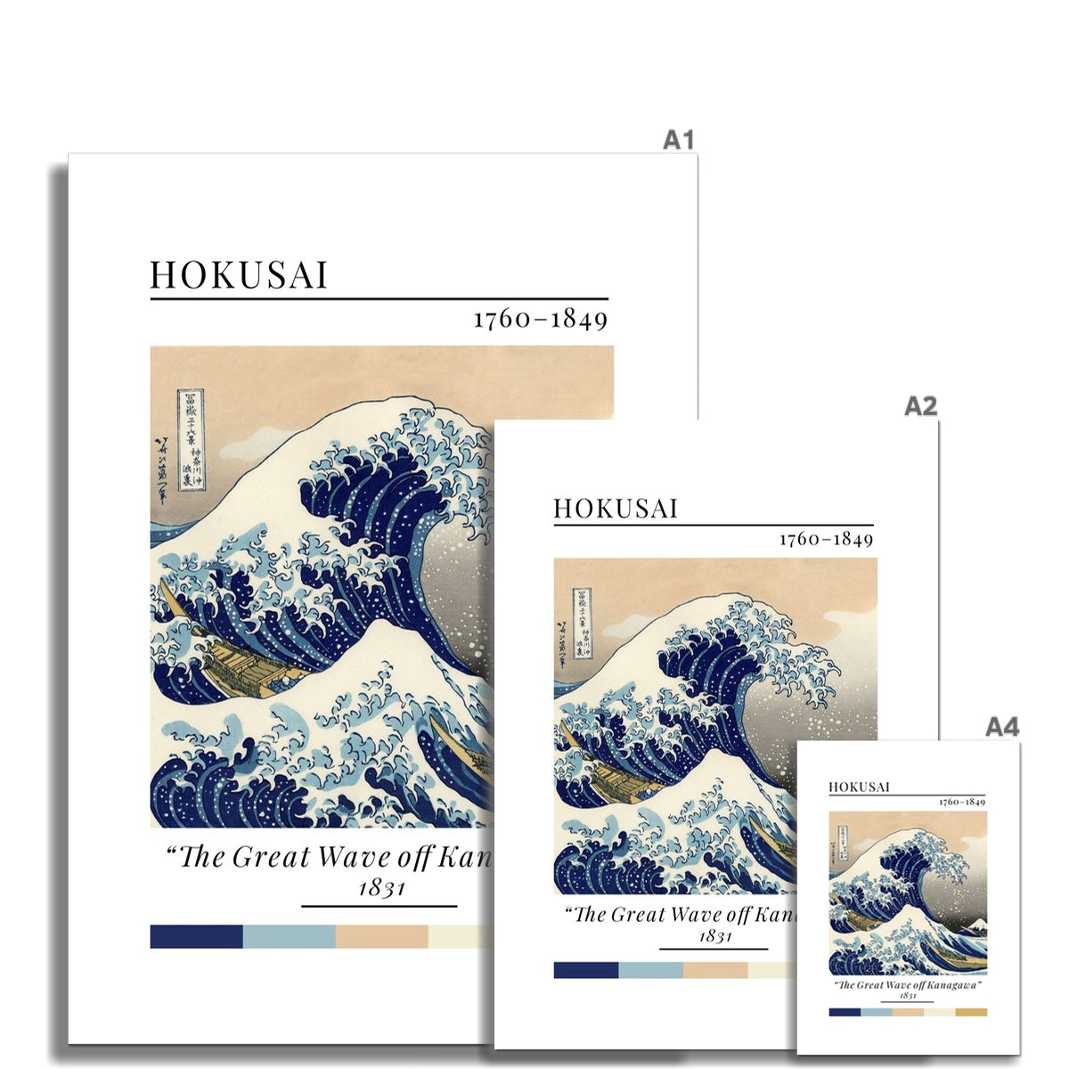 Hokusai Great Wave Off Kanagawa - Classic Art Collection - Wall Art Colour Palette Dorm Bedroom Living Room Print Vintage Wall Art Poster