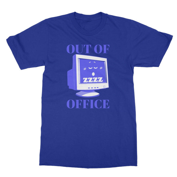 Out of Office Funny Tee Print Graphic Computer PC Retro Vintage Blue Vacation Office Remote Softstyle T-Shirt