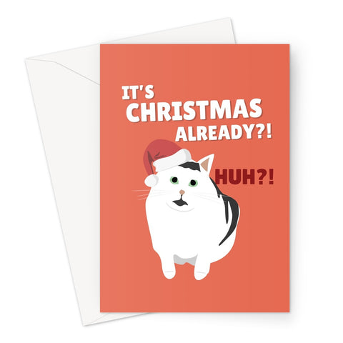 It's Christmas Already?! HUH Funny Tiktok Cat Pet Concerned Surprised Trend Cute Greeting Card