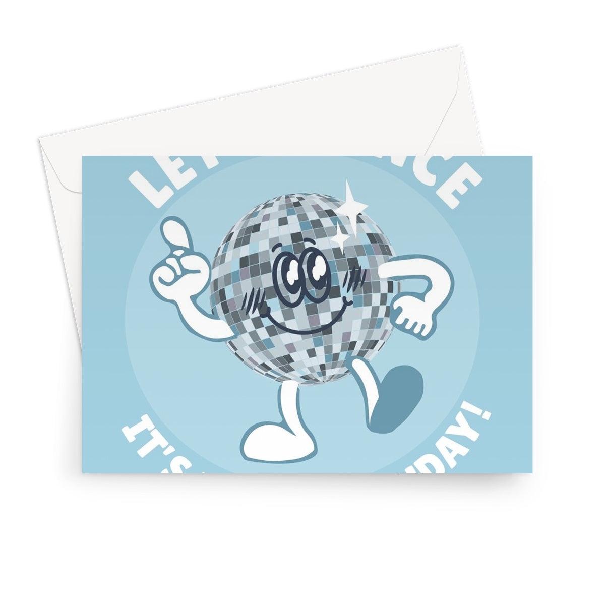 Let's Dance It's Your Birthday Disco Ball Party Pun Cute Retro Music Cartoon 80s Greeting Card