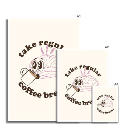 Take Regular Coffee Breaks - Vintage Cartoon Collection - Wall Art Print Office Home Guest House Minimalist Pastel Wall Art Poster