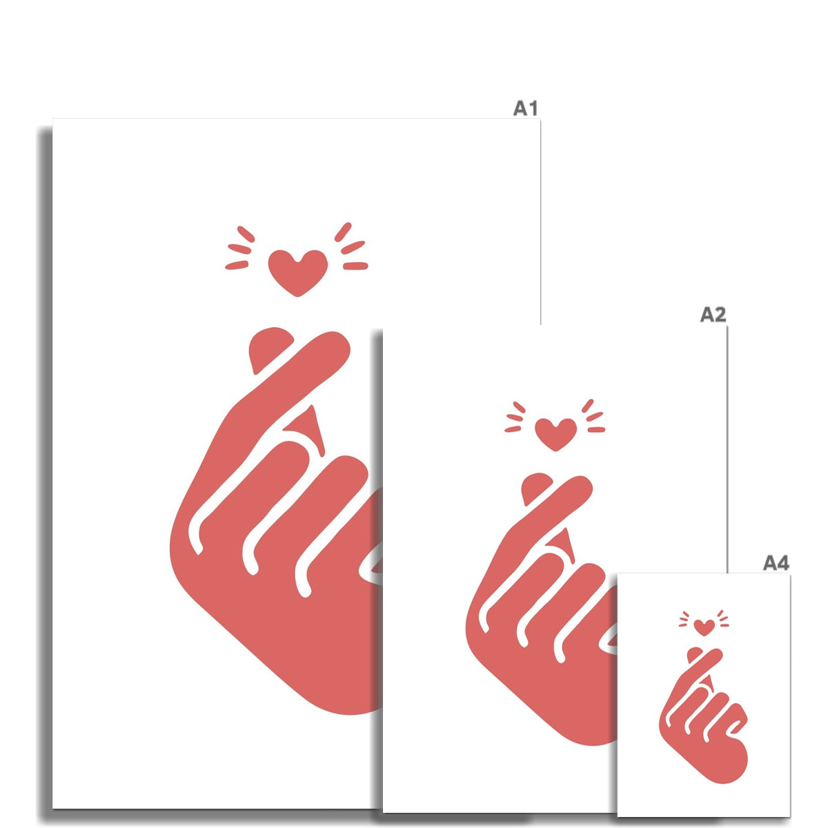 Love Heart Fingers Wall Print Art Red Cute Kpop Korea  Wall Art Poster