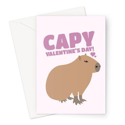 Capy Valentine's Day Capybara Cute Happy Fan Couples Love Pun Animals Greeting Card