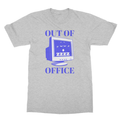 Out of Office Funny Tee Print Graphic Computer PC Retro Vintage Blue Vacation Office Remote Softstyle T-Shirt