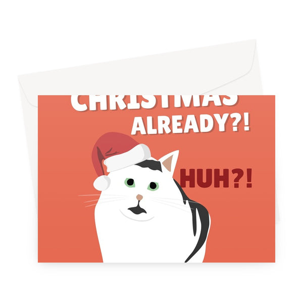 It's Christmas Already?! HUH Funny Tiktok Cat Pet Concerned Surprised Trend Cute Greeting Card