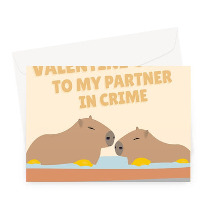 Happy Valentine's Day To My Partner In Crime Capybara Bathing Funny Couples Animals Love Greeting Card