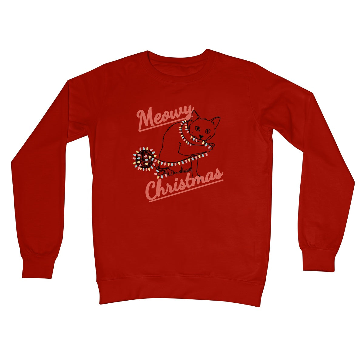 Meowy Christmas Jumper Sweater Cute Cat Kitten Ball of Xmas Lights Playing Pet Owner From the Cat Crew Neck Sweatshirt