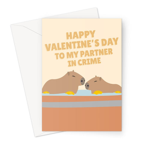 Happy Valentine's Day To My Partner In Crime Capybara Bathing Funny Couples Animals Love Greeting Card