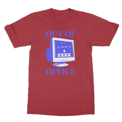 Out of Office Funny Tee Print Graphic Computer PC Retro Vintage Blue Vacation Office Remote Softstyle T-Shirt