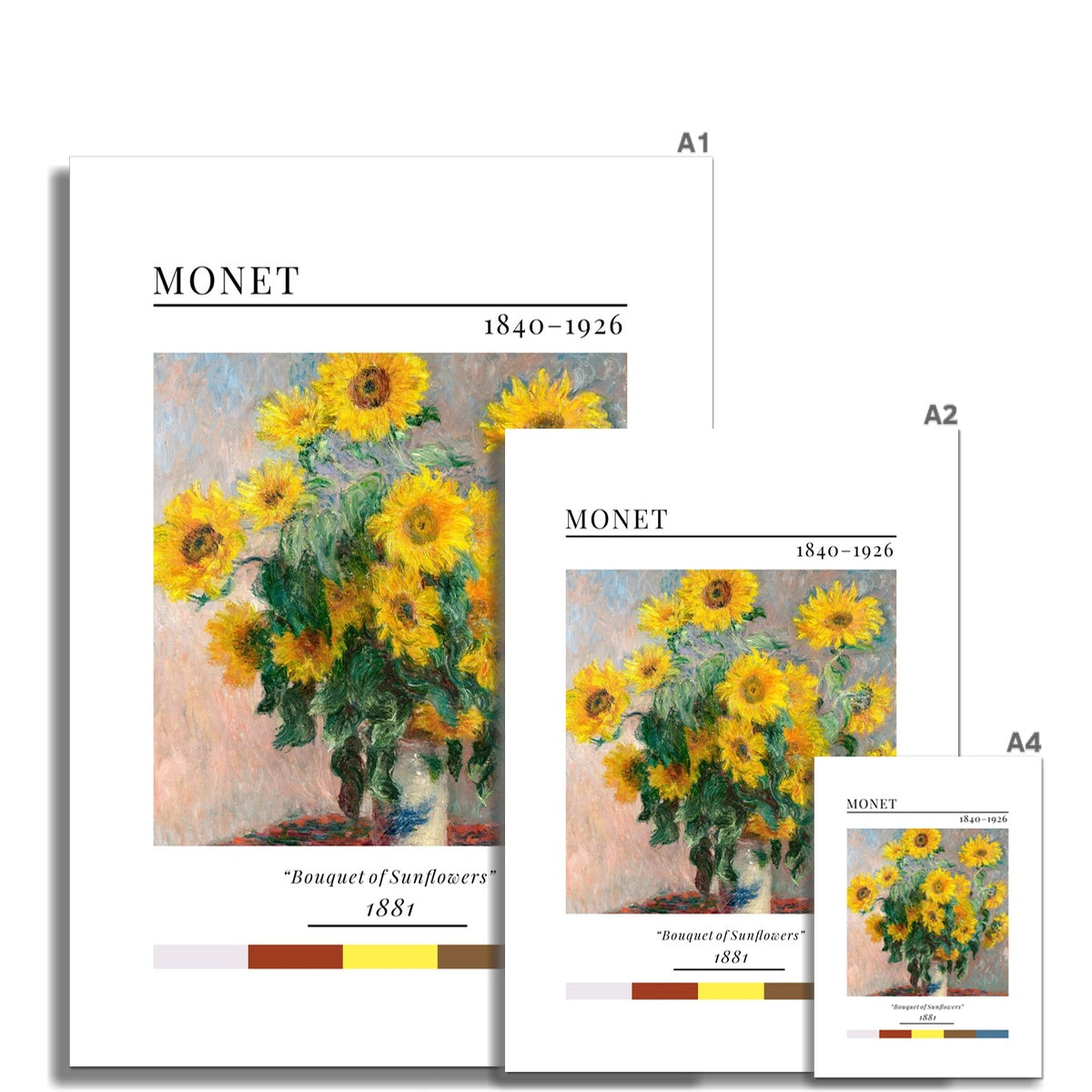 Monet Bouquet of Sunflowers - Classic Art Collection - Wall Art Colour Palette Dorm Bedroom Living Room Print Vintage Wall Art Poster