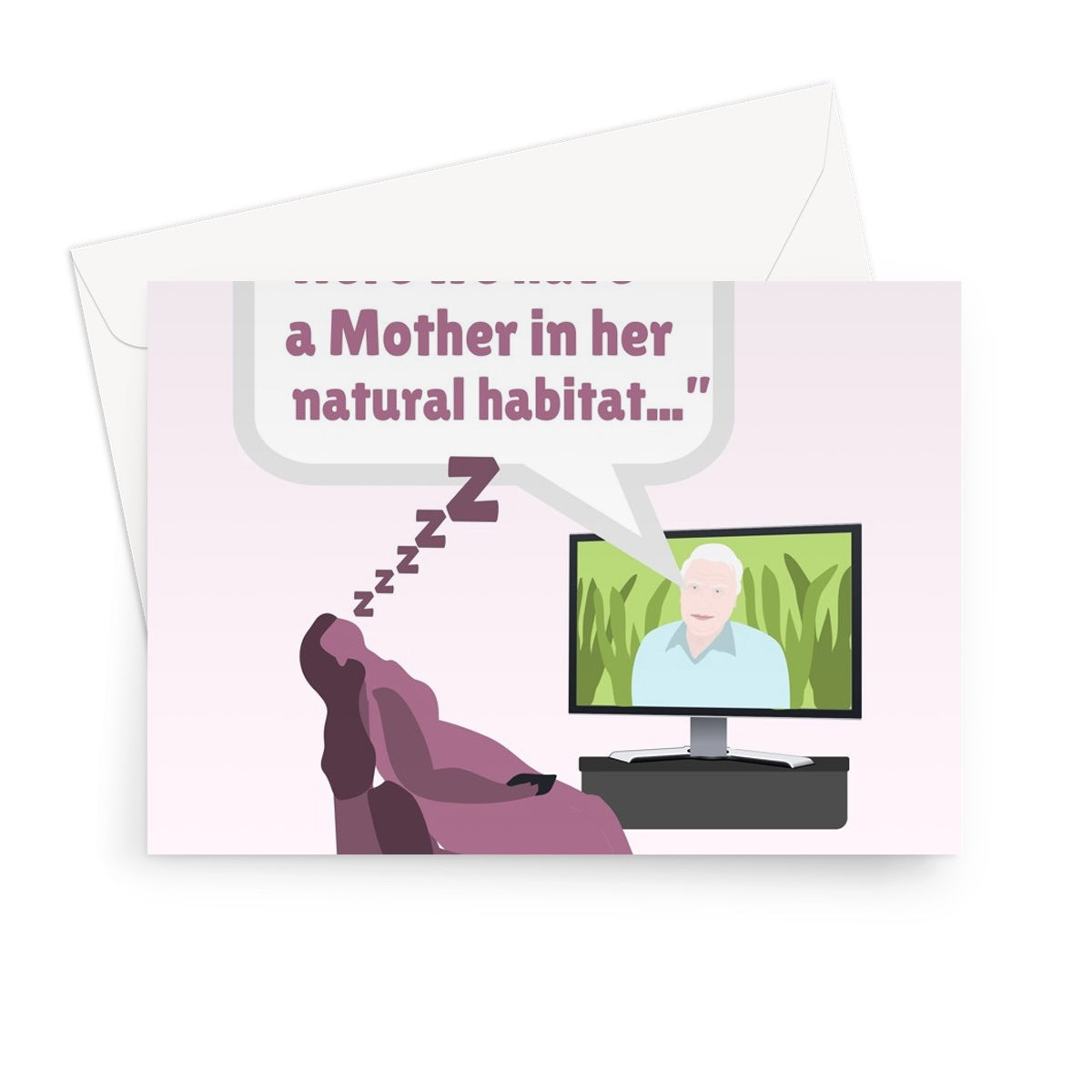 Here We Have a Mother In Her Natural Habitat Funny David Attenborough TV Fan Asleep Tired Mother's Day Birthday Greeting Card