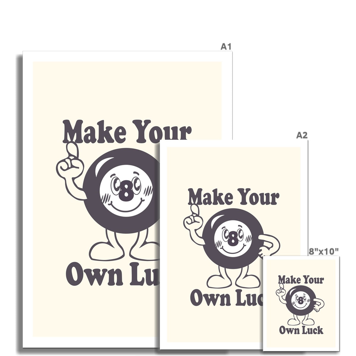 Make Your Own Luck Vintage Cartoon Motivation Inspiration Mantra 8 Ball Wall Art Poster