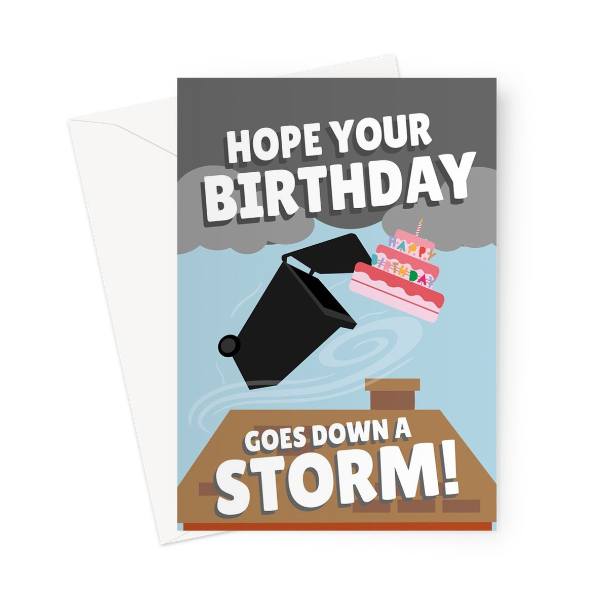 Hope Your Birthday Goes Down a Storm! Wheelie Bin Flying Funny Big Jet TV Stream Live Planes  Weather Storm Eunice UK Greeting Card