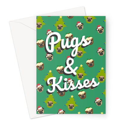 Pugs and Kisses Cute Pug Faces Christmas Xmas Festive Hat Tree Pudding Love Pet  Greeting Card