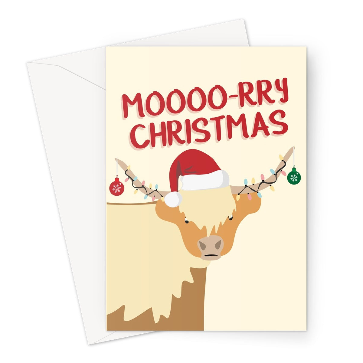 Moo-rry Christmas Fluffy Hairy Highland Cow Cute Fan Animal Vegan Pun Xmas Merry Greeting Card
