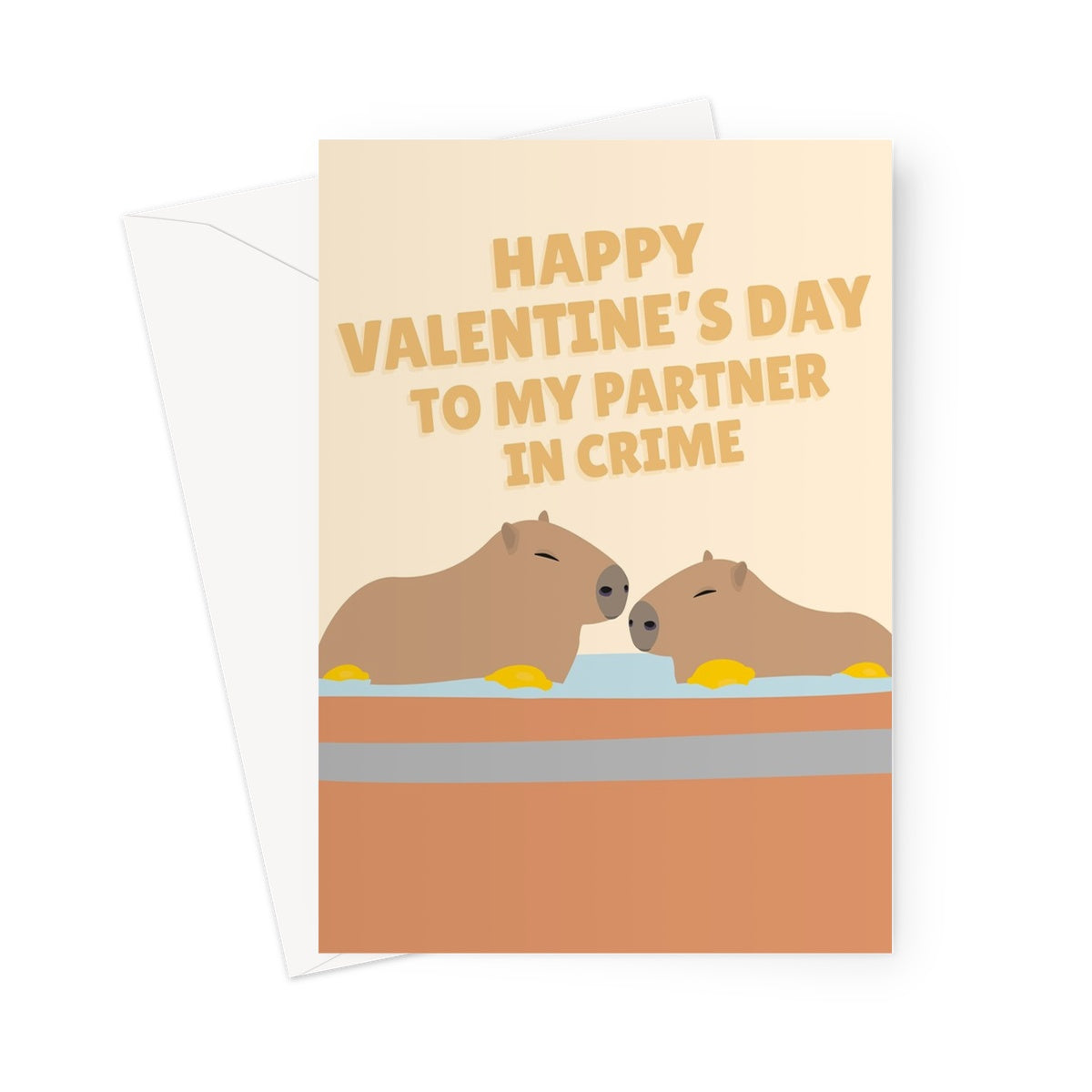 Happy Valentine's Day To My Partner In Crime Capybara Bathing Funny Couples Animals Love Greeting Card