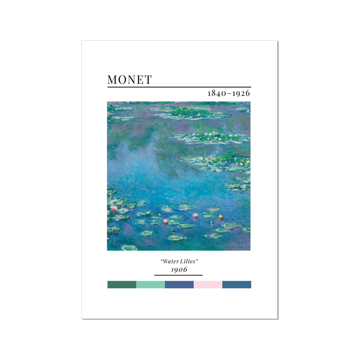 Monet Water Lilies - Classic Art Collection - Wall Art Colour Palette Dorm Bedroom Living Room Print Vintage Wall Art Poster