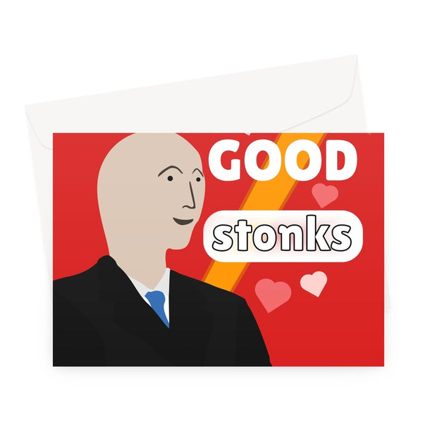 We Have Good Stonks Meme Funny Valentine's Day Anniversary Heart Social Media Greeting Card