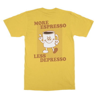 More Espresso Less Depresso Front and Back Print Top Coffee Softstyle T-Shirt