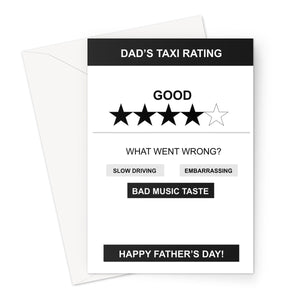 Dad's Taxi Reviews Rating Feedback Father's Day Embarrassing Bad Music App Funny Greeting Card