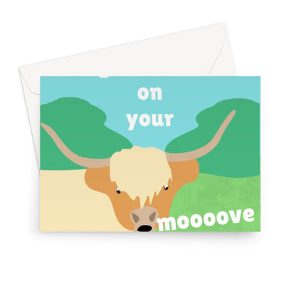 Congratulations on Your Moooove Funny New Home Moving Move Highland Cow Cute Animal Greeting Card