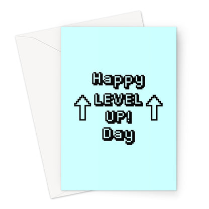 Happy Level UP! Day - Gamer Collection - Retro 8bit BLUE colour Greeting Card