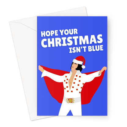 I Hope Your Christmas Isn't Blue Elvis King of Rock Celebrity Music Pun Song Dad Retro   Greeting Card