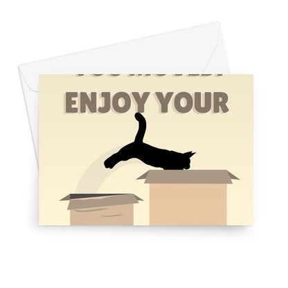 You Moved! Enjoy Your New Home! Funny Cute Pet Cat Kitten Cardboard Box  Greeting Card