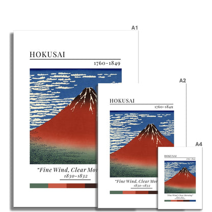 Hokusai Mt Fuji Fine Wind Clear Morning - Classic Art Collection - Wall Art Colour Palette Dorm Bedroom Living Room Print Vintage Wall Art Poster