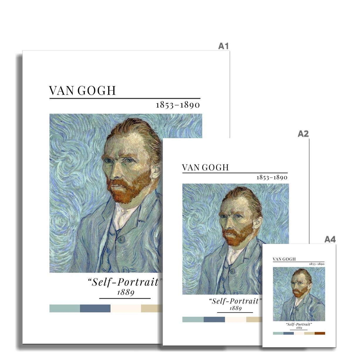 Van Gogh Self Portrait - Classic Art Collection - Wall Art Colour Palette Dorm Bedroom Living Room Print Vintage Wall Art Poster