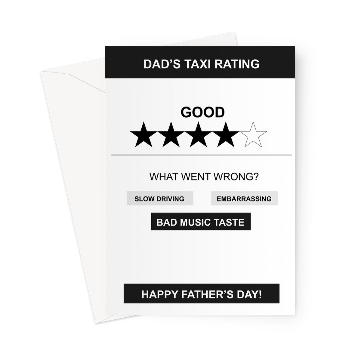 Dad's Taxi Reviews Rating Feedback Father's Day Embarrassing Bad Music App Funny Greeting Card