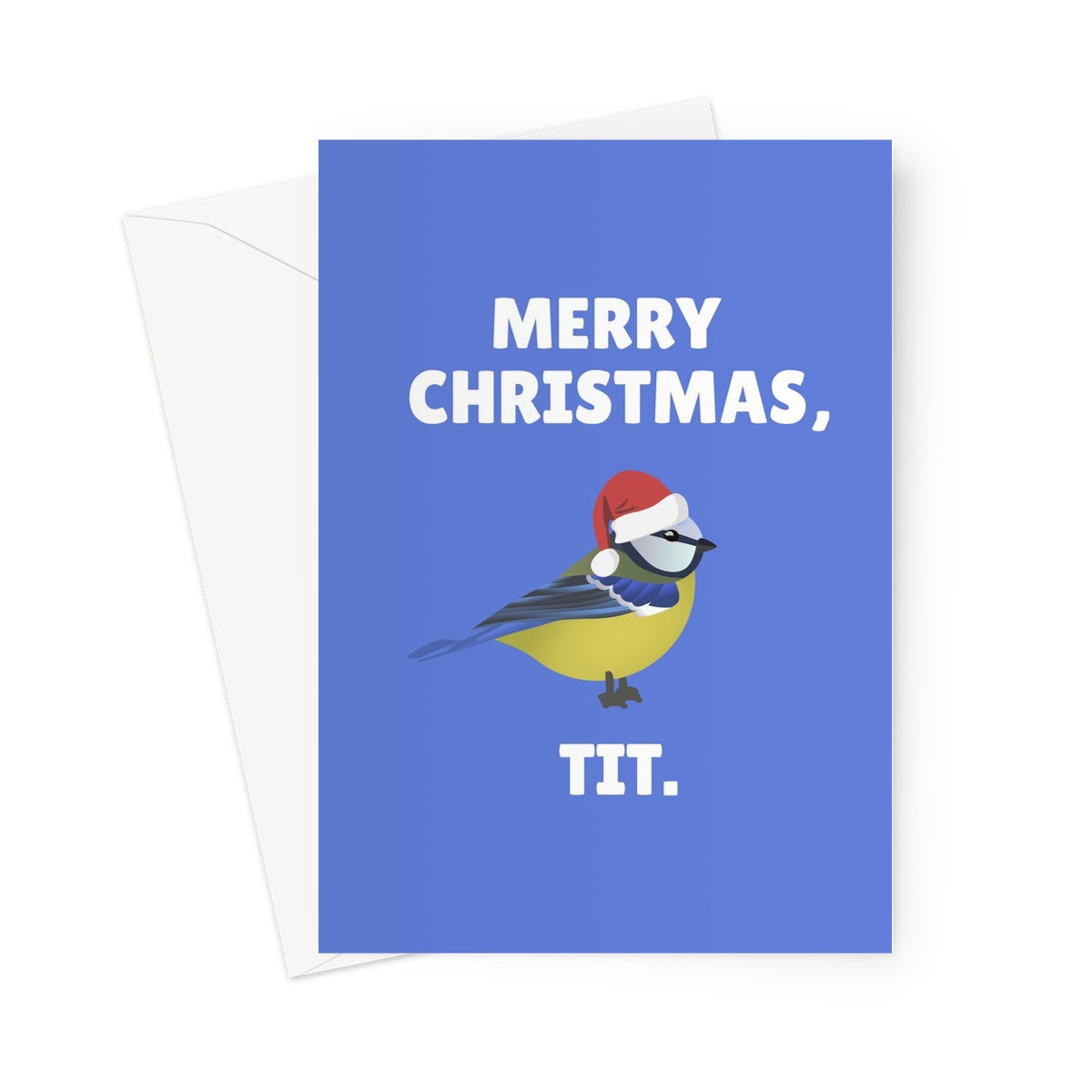 Merry Christmas, Tit Funny Xmas Blue Tit Garden Bird Pun Cheeky Greeting Card