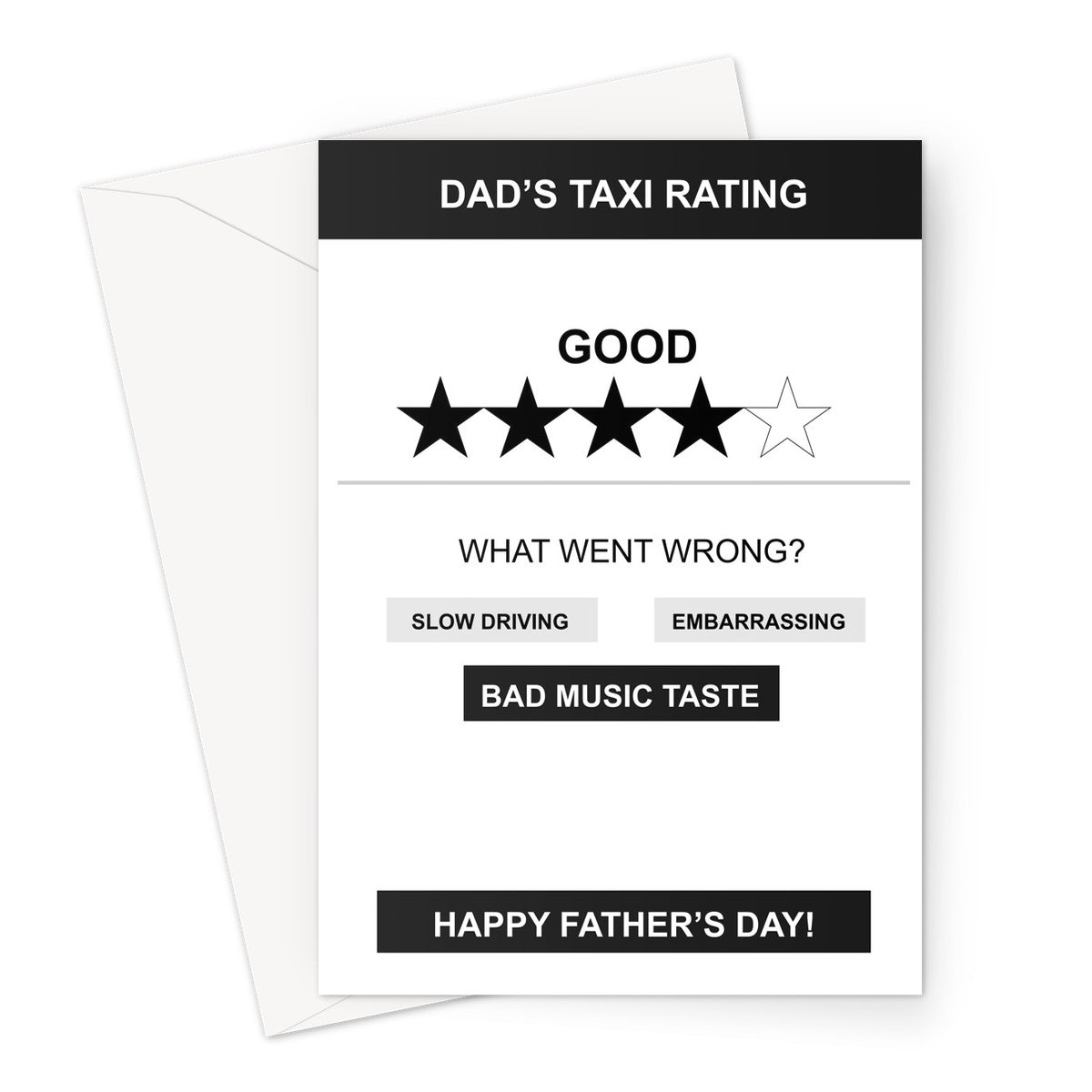 Dad's Taxi Reviews Rating Feedback Father's Day Embarrassing Bad Music App Funny Greeting Card