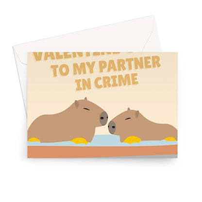 Happy Valentine's Day To My Partner In Crime Capybara Bathing Funny Couples Animals Love Greeting Card