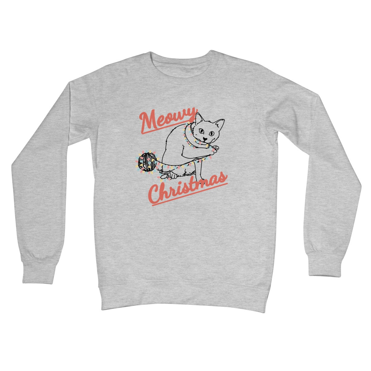 Meowy Christmas Jumper Sweater Cute Cat Kitten Ball of Xmas Lights Playing Pet Owner From the Cat Crew Neck Sweatshirt