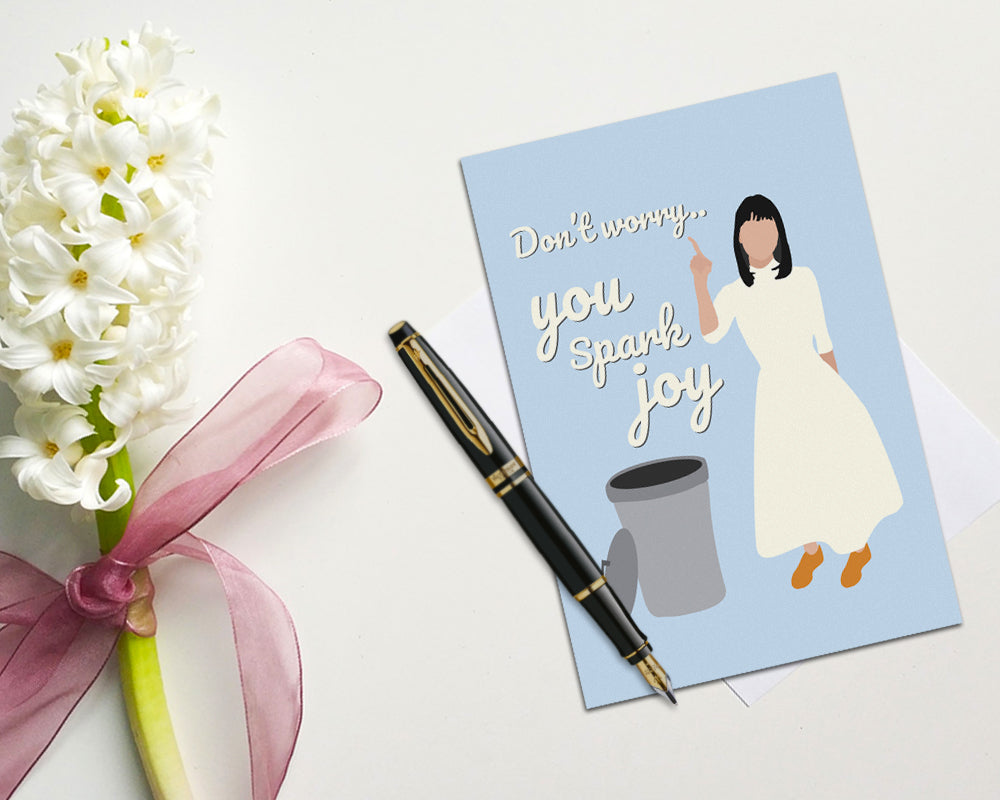 Marie Kondo Valentine's Card - 'Don't Worry...You Spark Joy' (Blue)